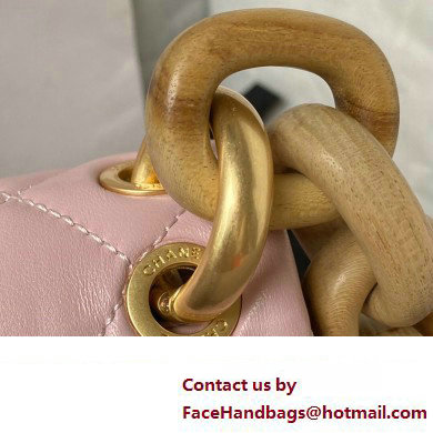 Chanel Lambskin  &  Wenge Wood Mini Flap Bag AS4165 Pink 2023